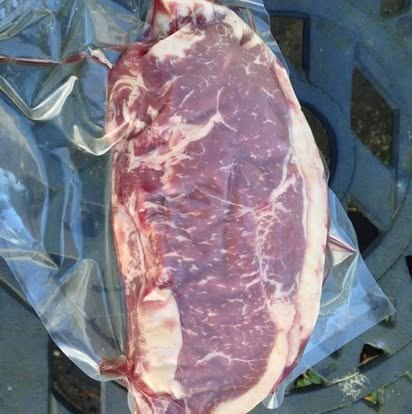 A marbled Kileekie sirloin steak, pasture fed Traditional Hereford