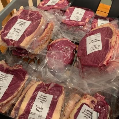 Labelled Kileekie sirloin and ribeye steaks