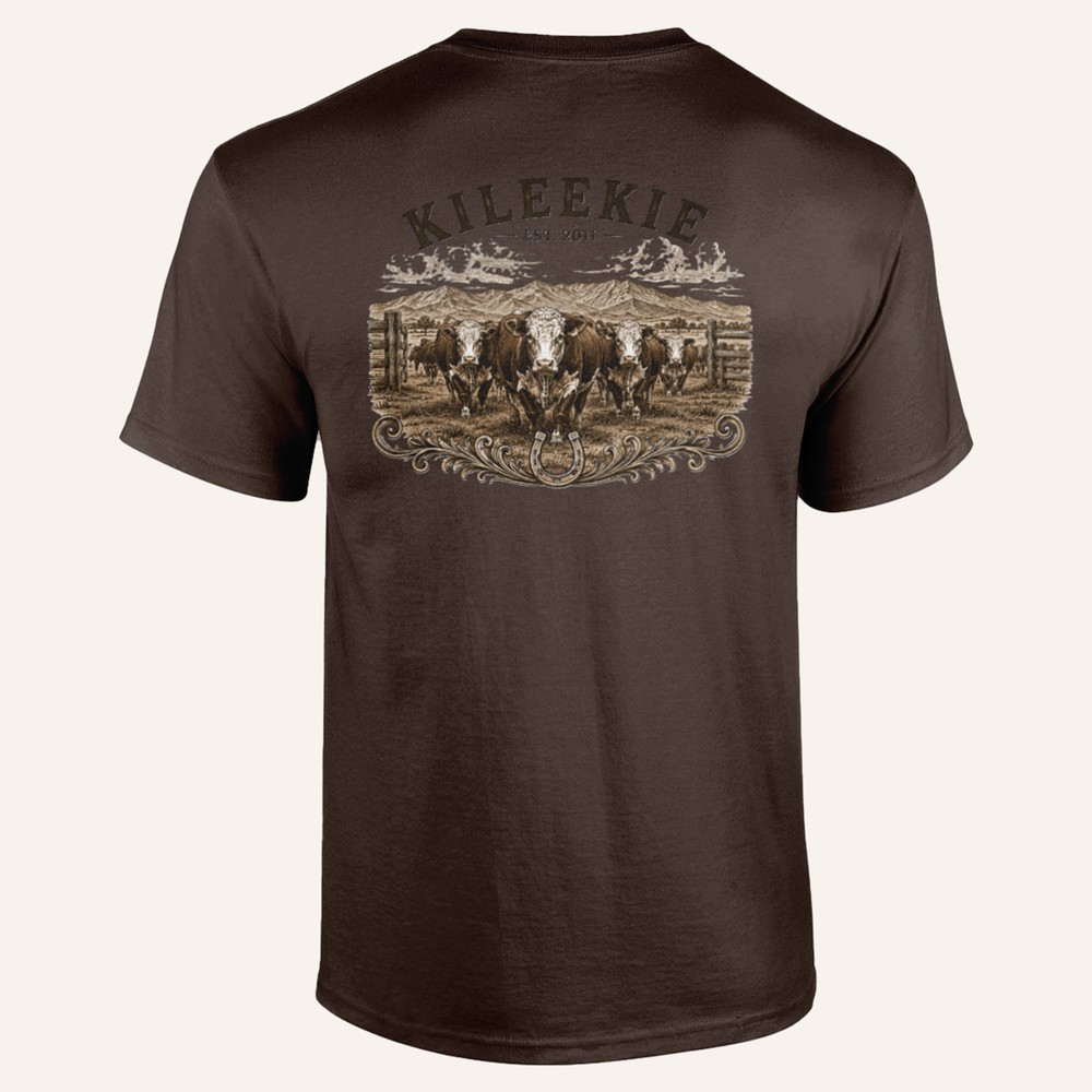 Kileekie Cattle Scene tee, brown, back print