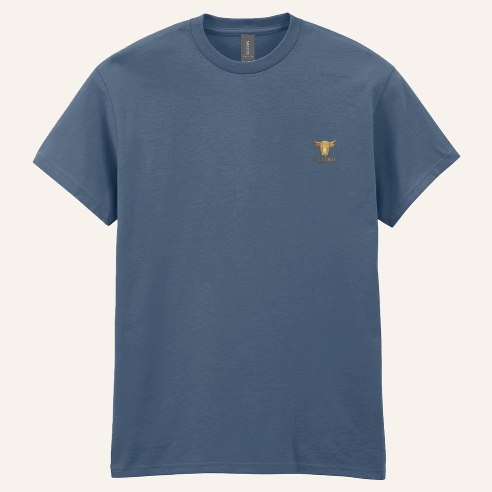 Kileekie Cow Tee, indigo blue, front