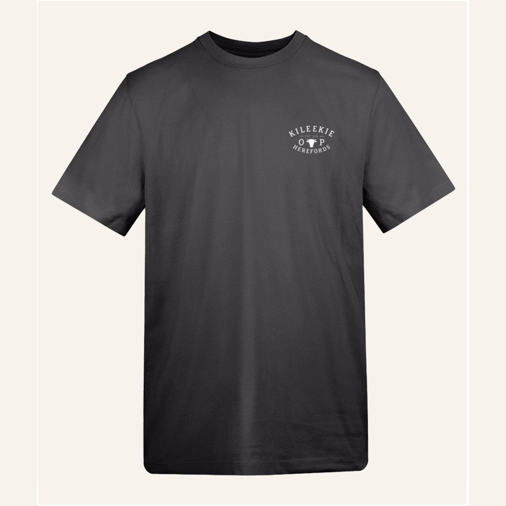 Kileekie Horses Back Print tee, charcoal, front