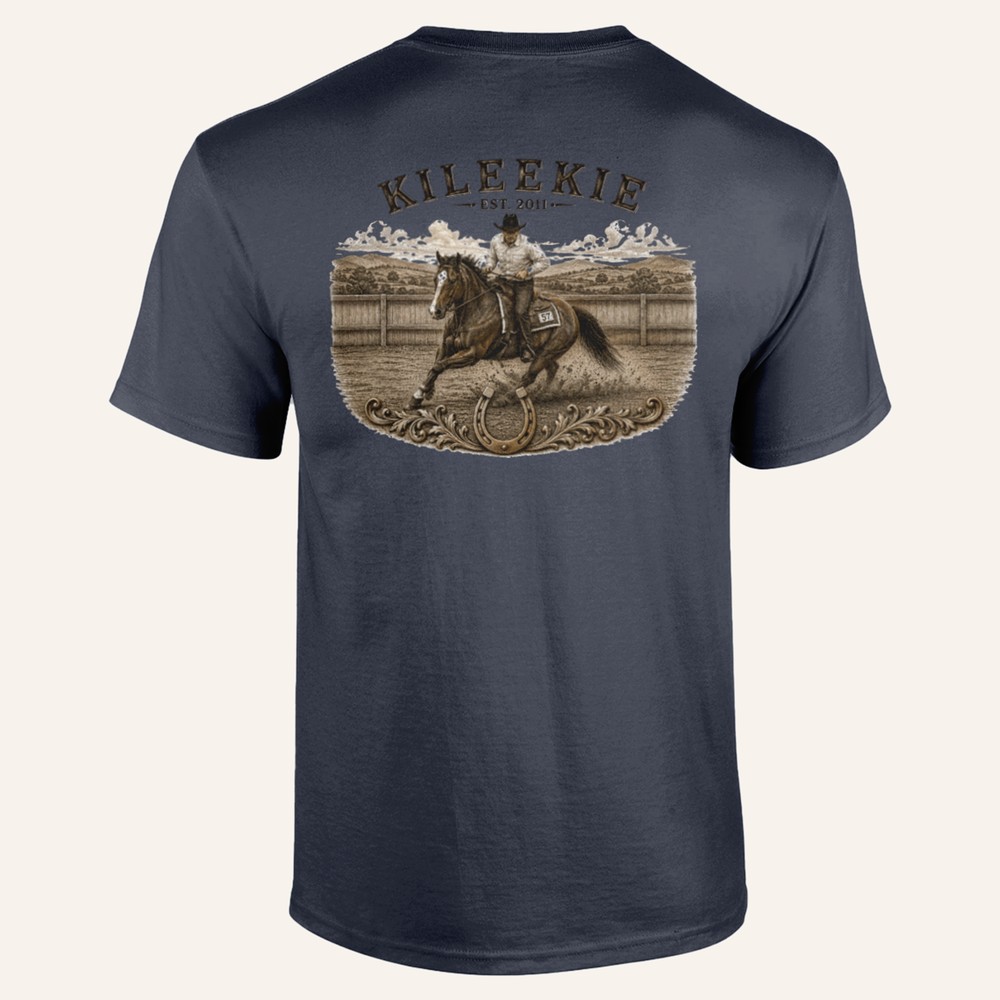 Kileekie Western Rider tee, dark heather, back print