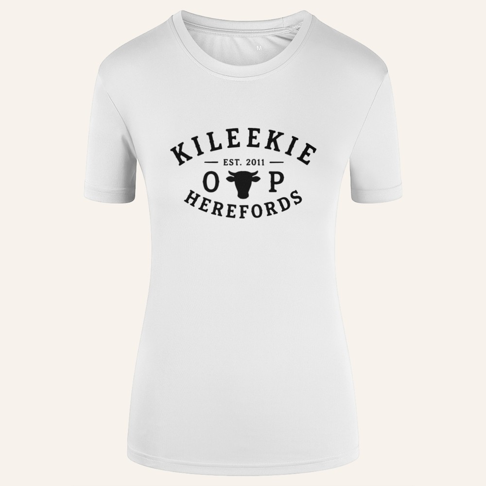 Kileekie Women's tee, white, front badge